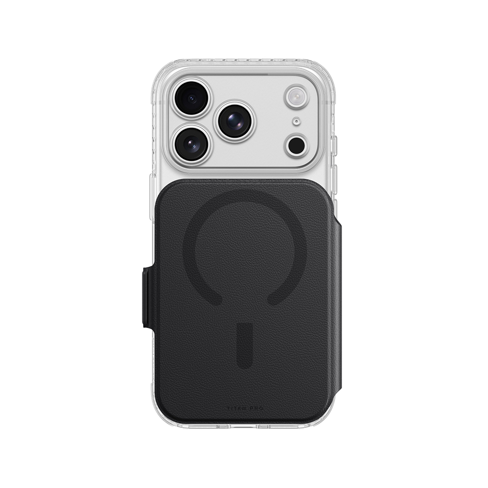 [RNZ-TA139831] Apple iPhone 18 Pro Max Uyumlu Kılıf M-safe Özellikli Amazingthing Titan Lens Flip Serisi Kartlıklı Kapak (Siyah)