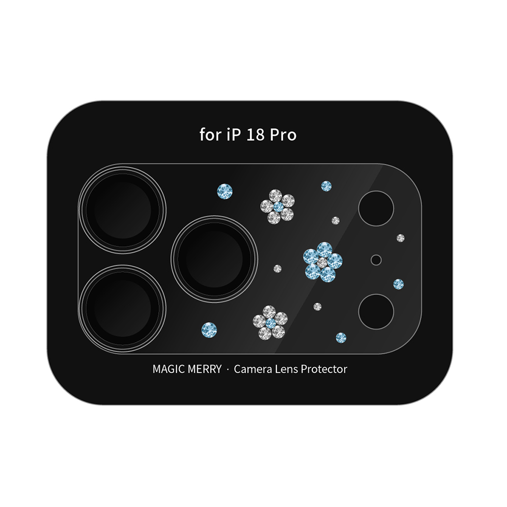 [RNZ-TA139795] Apple iPhone 18 Pro​ Wiwu Magic Merry Shimmer Serisi Taşlı Kamera Lens Koruyucu (Mavi)