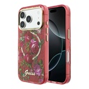 Apple iPhone 18 Pro Kılıf Guess Orjinal Lisanslı M-safe Şarj Özellikli Gül Desenli Simli Yazı Logolu Kapak