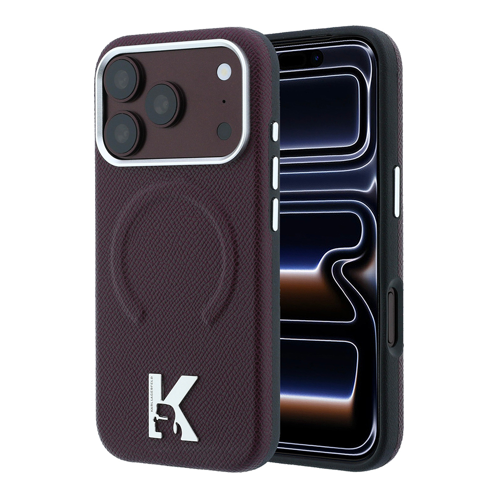 Apple iPhone 18 Pro Uyumlu Kılıf Karl Lagerfeld Orjinal Lisanslı M-safe Şarj Özellikli KHEAD Metal Logolu PU Grained Deri Kapak