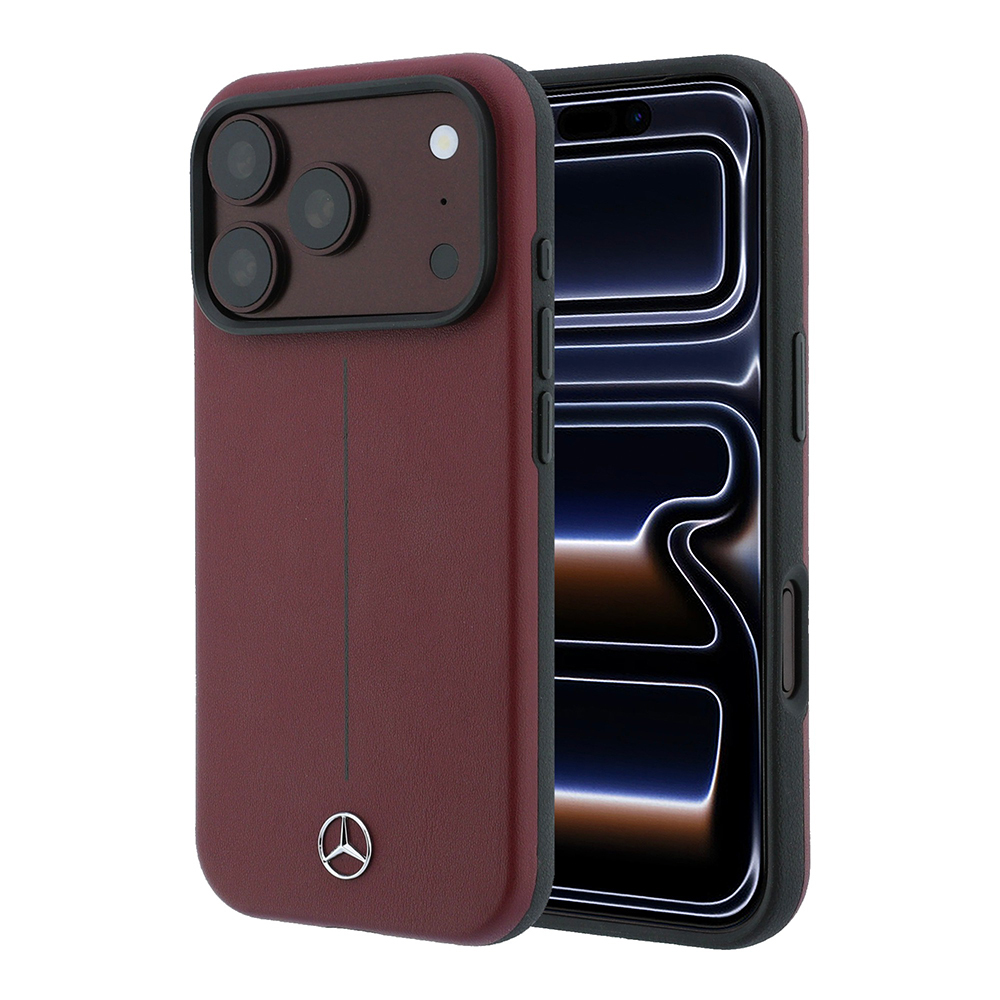 [RNZ-TA139733] Apple iPhone 18 Pro Kılıf Mercedes Benz Orjinal Lisanslı M-safe Şarj Özellikli Metal Yıldız Logolu Çizgili Deri Kapak