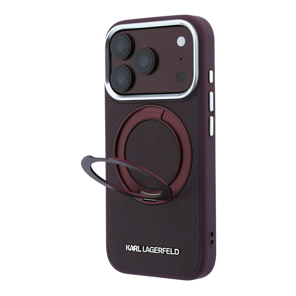 Apple iPhone 18 Pro Uyumlu Kılıf Karl Lagerfeld Orjinal Lisanslı M-Safe Şarj Özellikli Metal Logolu PU Saffiano 360 Derece Dönebilen Standlı Kapak