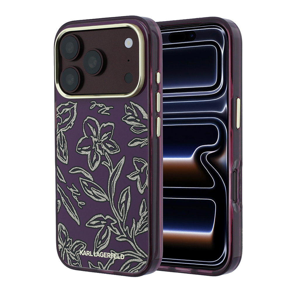 [RNZ-TA139762] Apple iPhone 18 Pro Kılıf Karl Lagerfeld Orjinal Lisanslı M-safe Şarj Özellikli Gold Metal Kamera Çerçeveli Çiçek Tasarımlı Kapak