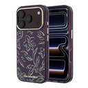 Apple iPhone 18 Pro Kılıf Karl Lagerfeld Orjinal Lisanslı M-safe Şarj Özellikli Gold Metal Kamera Çerçeveli Çiçek Tasarımlı Kapak