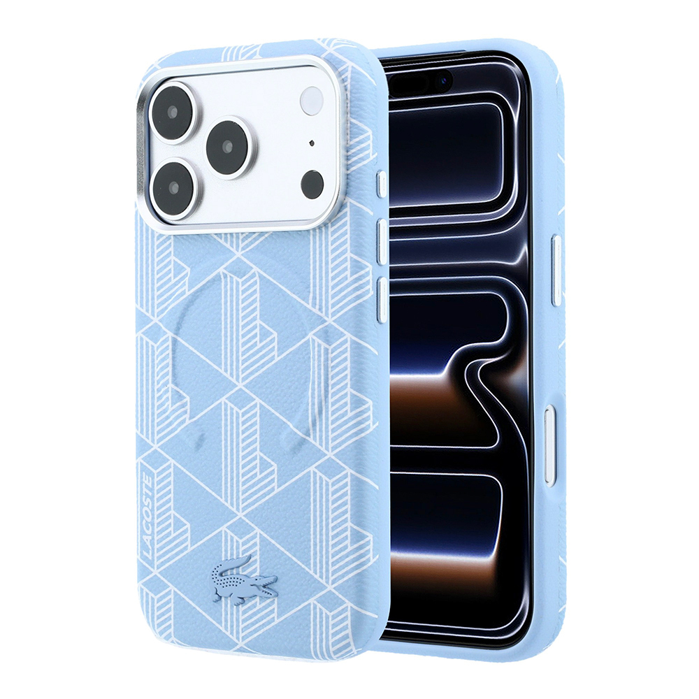 Apple iPhone 18 Pro Max Uyumlu Kılıf Lacoste Orjinal Lisanslı M-safe Şarj Özellikli Metal Logolu Deri Karışık Monogram Desenli Kapak
