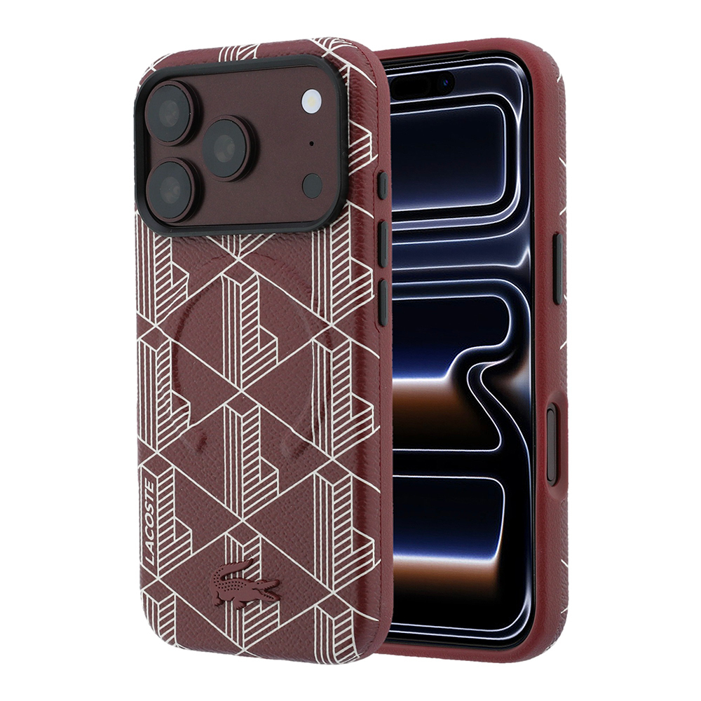 Apple iPhone 18 Pro Max Uyumlu Kılıf Lacoste Orjinal Lisanslı M-safe Şarj Özellikli Metal Logolu Deri Karışık Monogram Desenli Kapak