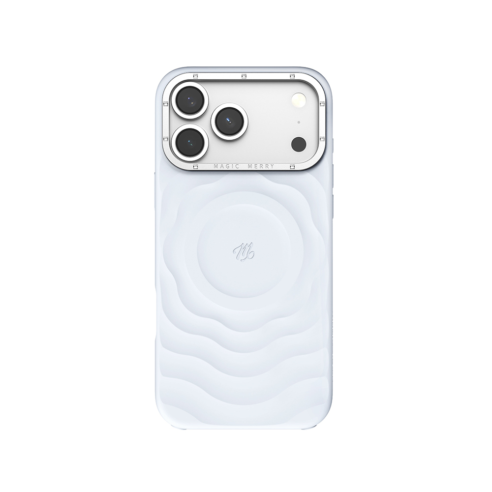[RNZ-TA139774] Apple iPhone 17 Pro Uyumlu Kılıf M-safe Şarj Özellikli Wiwu Magic Merry Blossom Drift Serisi Kapak (Mavi)