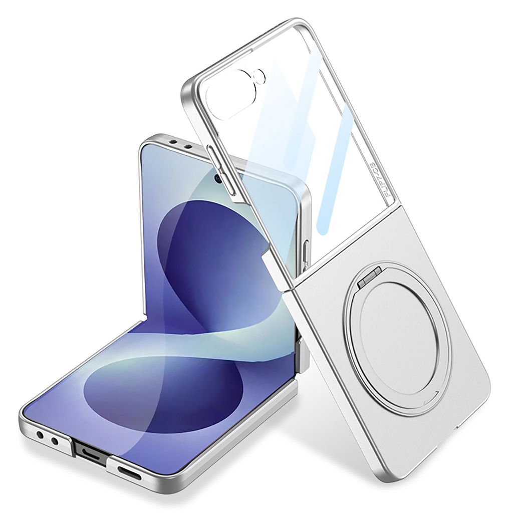 Samsung Galaxy Z Flip Uyumlu 8 Kılıf M-safe Şarj Özellikli Zore Kıpta Yüzüklü Kamera Korumalı Kapak