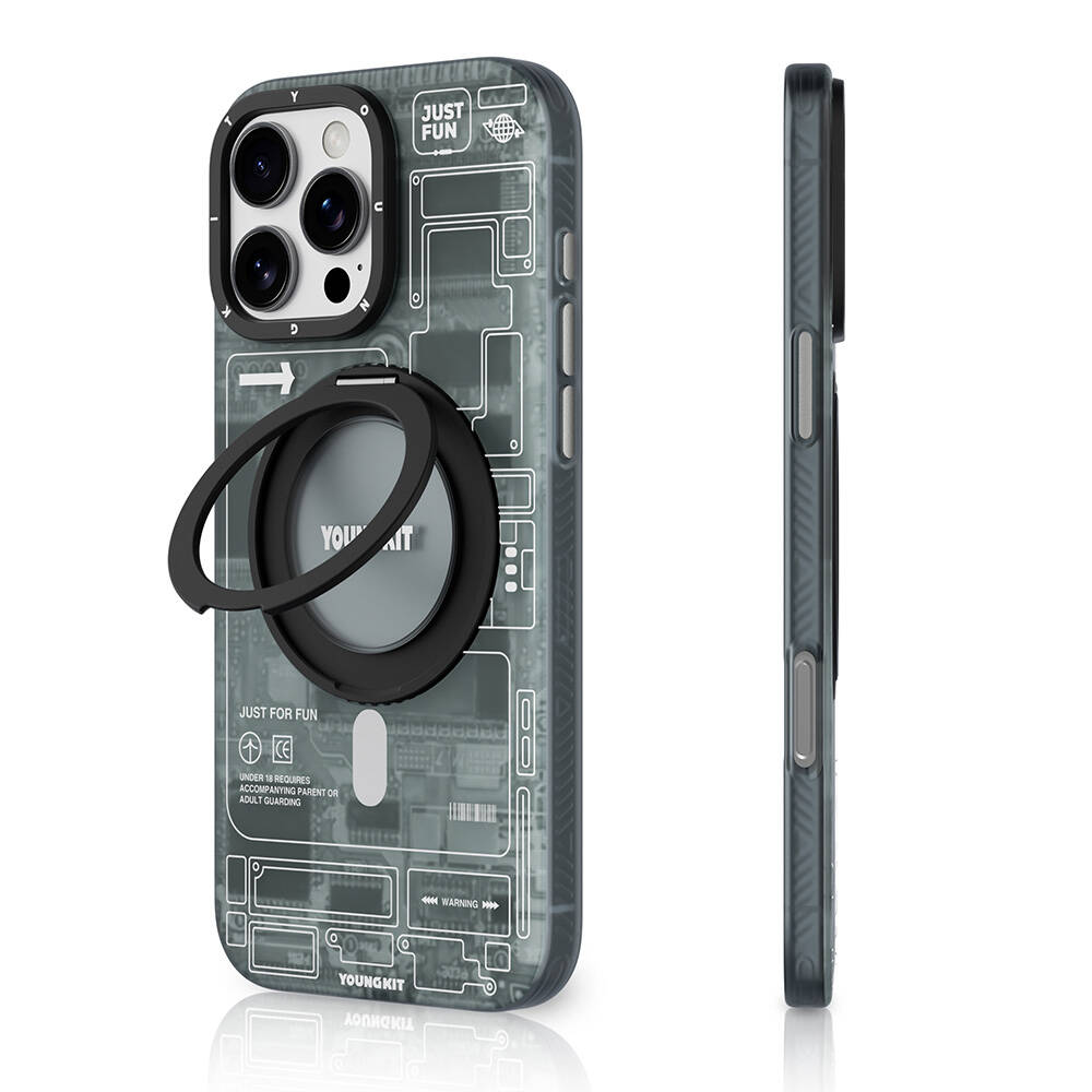 Apple iPhone 16 Pro Max Uyumlu Kılıf M-safe Şarj Özellikli Youngkit 360° Standlı Technology Serisi Kapak