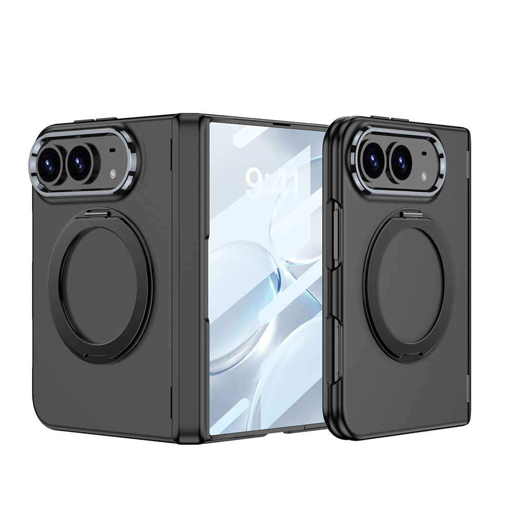 [RNZ-TA140213] Apple iPhone Duo Kılıf M-safe Şarj Özellikli Zore Kıpta KPT-07 Ring Standlı Sert PC Kapak (Siyah)