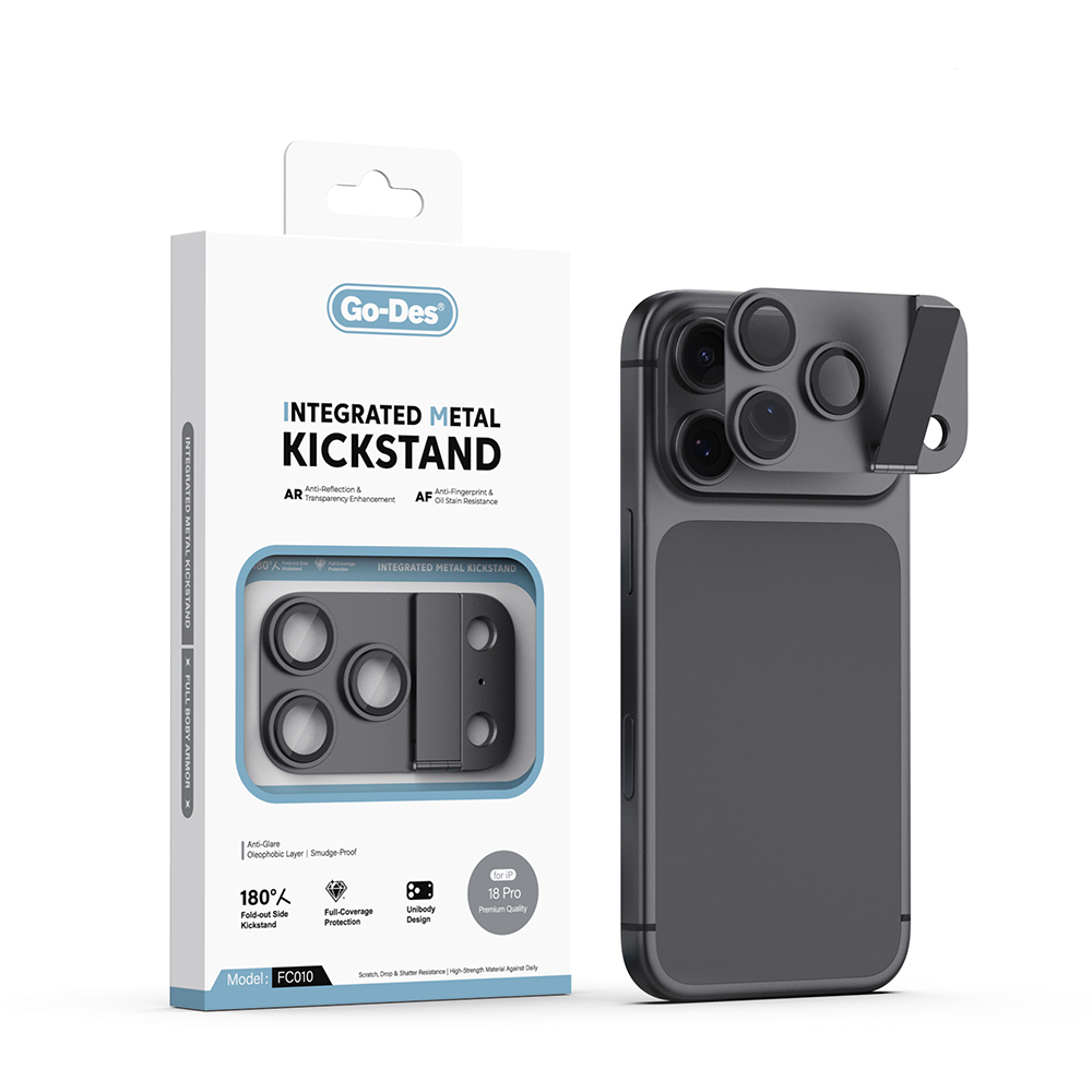 [RNZ-TA140193] Apple iPhone 18 Pro Go Des CL-23 Anti Reflective Standlı Kamera Lens Koruyucu (Siyah)