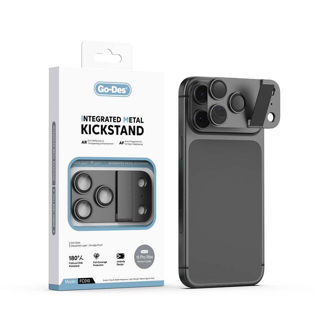 [RNZ-TA140504] Apple iPhone 18 Pro Max Go Des CL-23 Anti Reflective Standlı Kamera Lens Koruyucu (Siyah)