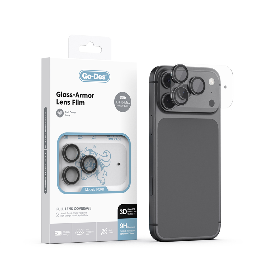 [RNZ-TA140505] Apple iPhone 18 Pro Max Go Des FC011 Glass Armor Serisi Kamera Lens Koruyucu (Siyah)