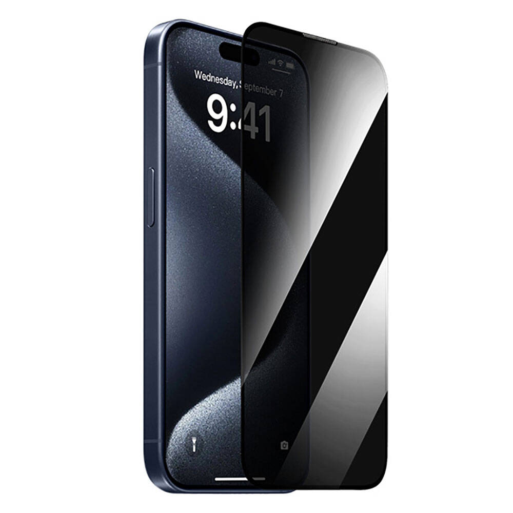 Apple iPhone 16 Pro Max Uyumlu Wiwu GT-011 Polimer Oleofobik Kaplama Temperli Privacy Cam Ekran Koruyucu