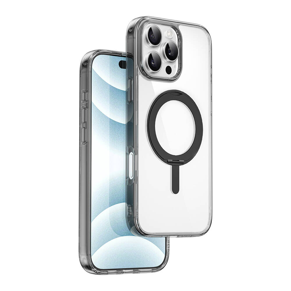 Apple iPhone 16 Pro Uyumlu Kılıf Wiwu MCC-201 iShield Ultra Serisi M-safe Şarj Özellikli Standlı Crystal Sert PC Kapak