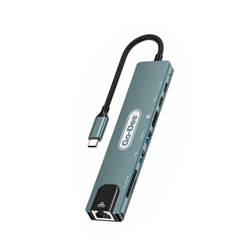 [RNZ-TA139606] Go Des GD-9230 Type-C Bağlantılı 8in1 USB3.0 + PD + Hdmi 4K Ultra HD + RJ45 + SD/TF Bağlantılı Hub Adaptör