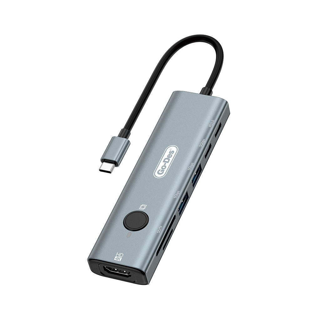 [RNZ-TA139605] Go Des GD-6910 Type-C Bağlantılı 7in1 Hub Adaptör USB 5gbps/Hdmi/PD 3.0/3.5mm/4K Ultra HD