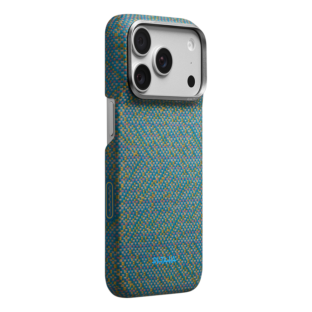 [RNZ-TA140849] Apple iPhone 18 Pro Max Kılıf M-safe Şarj Özellikli Aramid Karbon Fiber Pitaka Wind Over Wheat Serisi Kapak (Mavi)