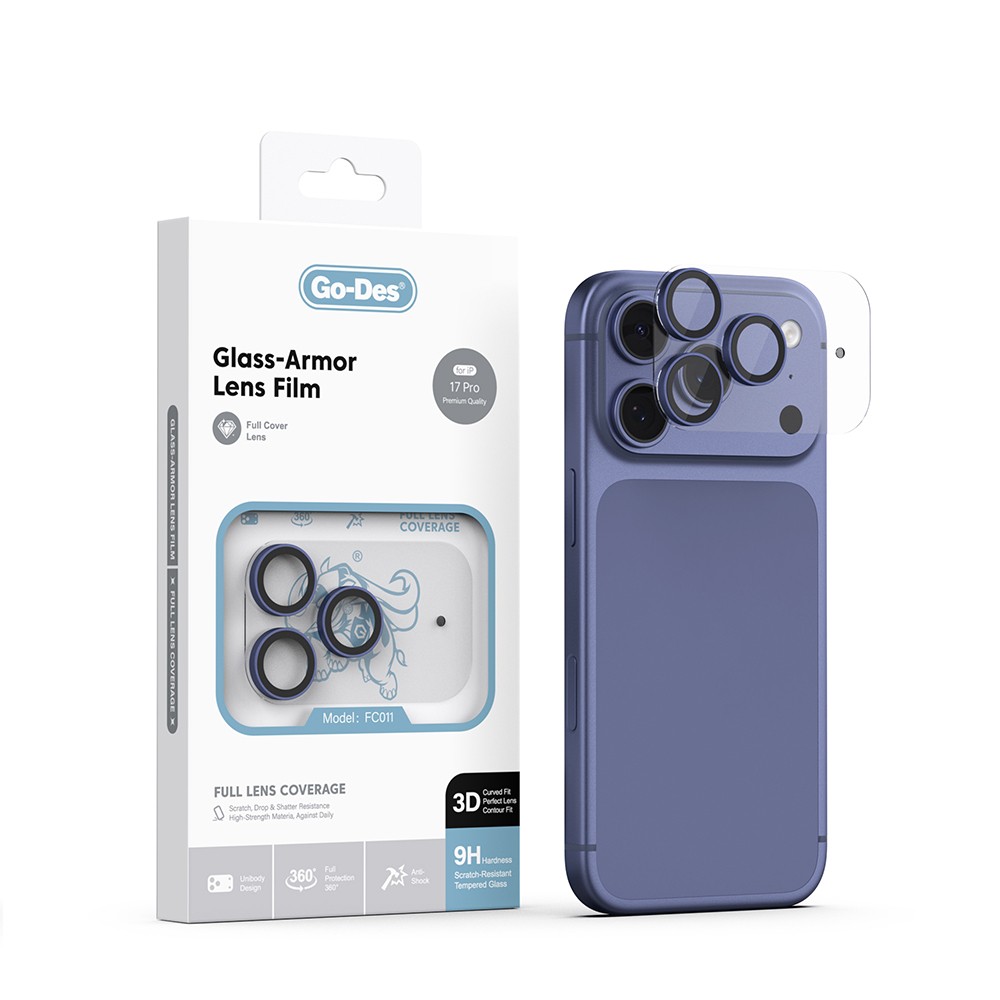 [RNZ-TA140480] Apple iPhone 17 Pro Uyumlu Go Des FC011 Glass Armor Serisi Kamera Lens Koruyucu (Lacivert)