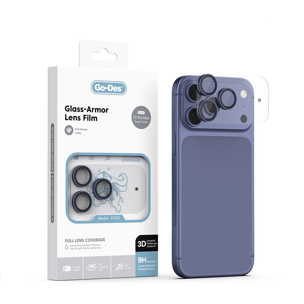 [RNZ-TA140482] Apple iPhone 17 Pro Max Uyumlu Go Des FC011 Glass Armor Serisi Kamera Lens Koruyucu (Lacivert)