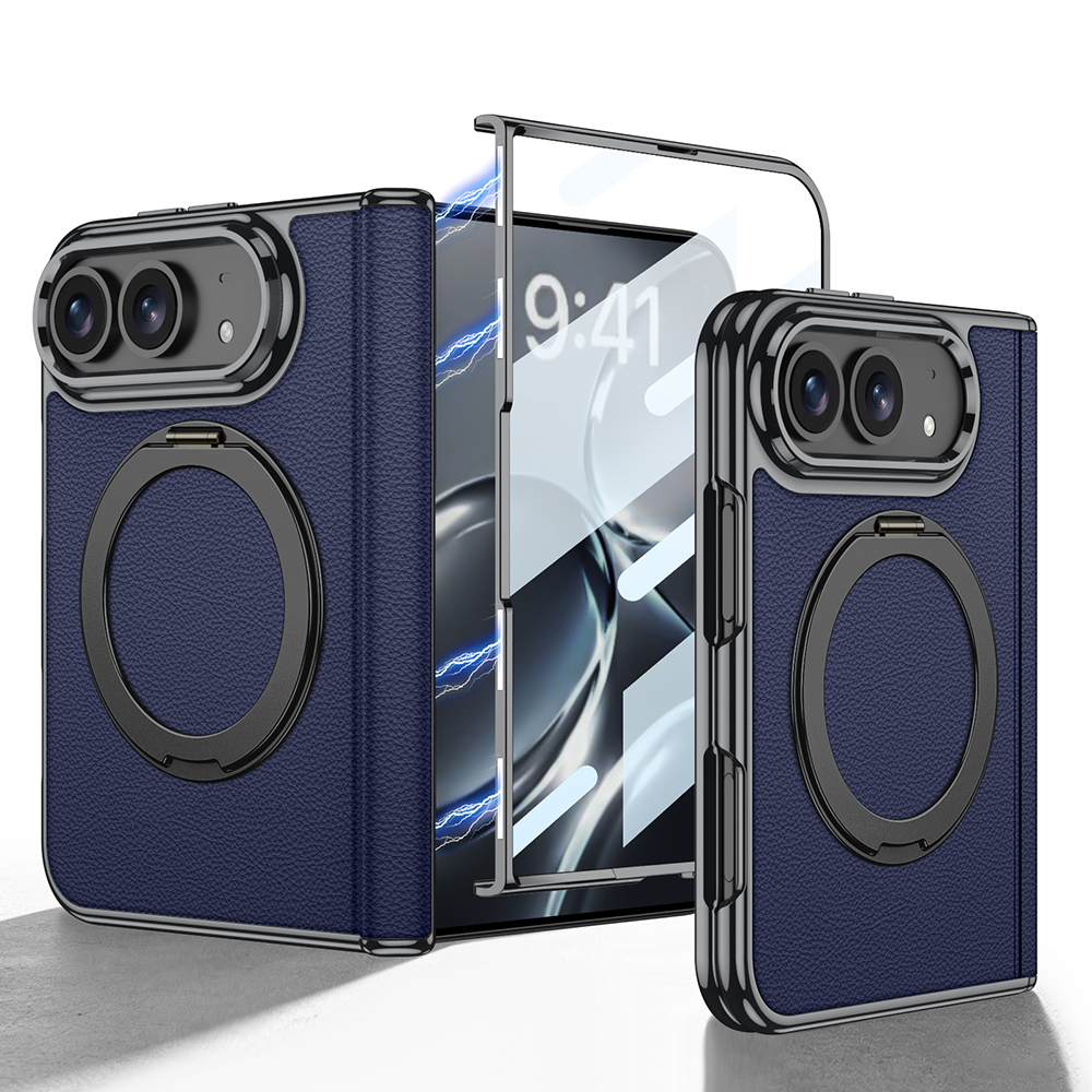 Apple iPhone Duo Uyumlu Kılıf M-safe Şarj Özellikli 360 Derece Dönebilen Standlı Zore Kıpta KPT-17 Deri Tasarımlı Kapak