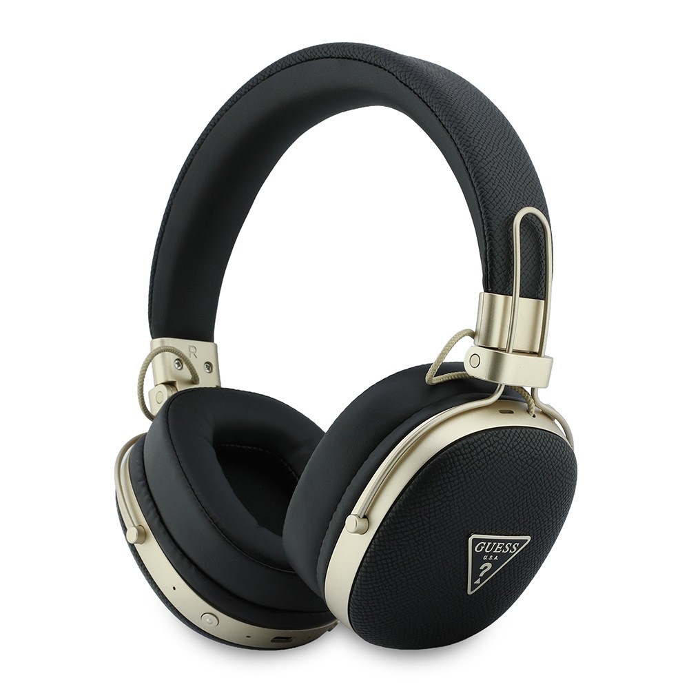 [RNZ-TA139708] Guess Orjinal Lisanslı ENC Teknolojili PU Üçgen Metal Logolu Kulak Üstü Bluetooth Kulaklık v5.4 (Siyah)