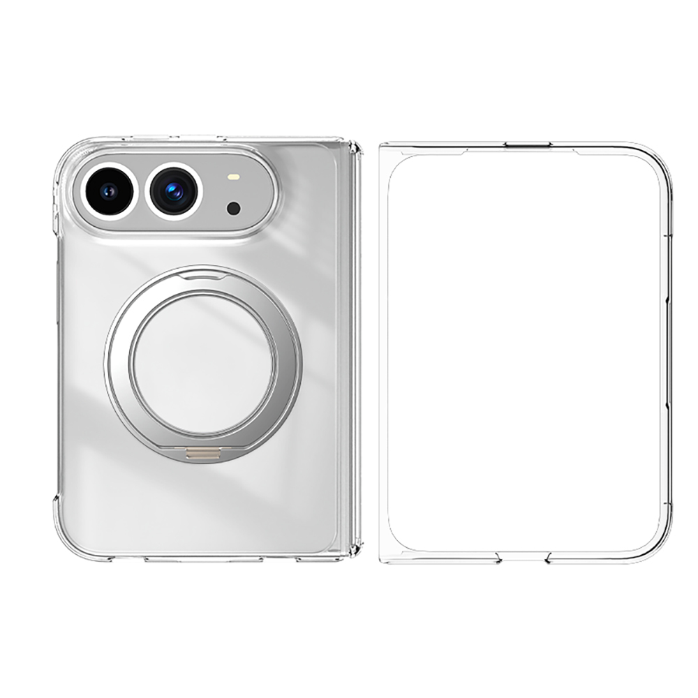 [RNZ-TA140783] Apple iPhone Duo Uyumlu Kılıf M-safe Şarj Özellikli Transparan Sert PC Wlons Pita Standlı Kapak
