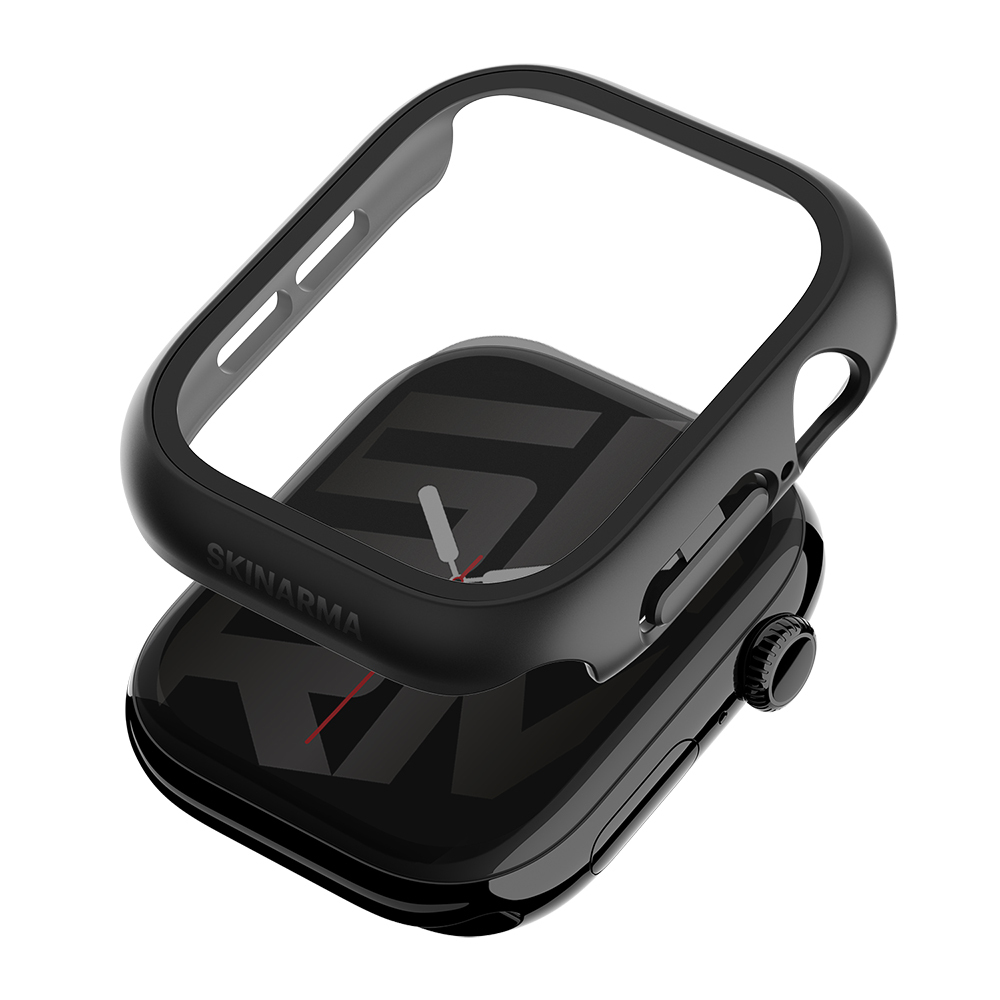 [RNZ-TA140793] Apple Watch 12 46mm Uyumlu Skinarma Gado Sert Silikon Kasa ve Ekran Koruyucu (Siyah)