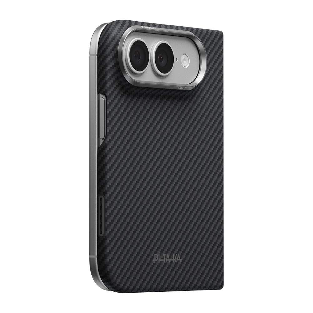 Apple iPhone Duo Uyumlu Kılıf M-safe Şarj Özellikli 600D Aramid Karbon Fiber Pitaka Edge Serisi Black-Grey Twill Kapak