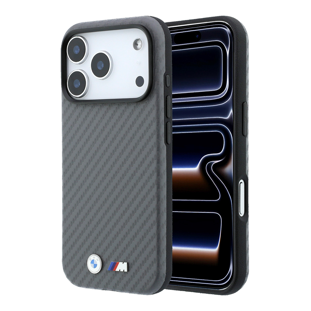 Apple iPhone 18 Pro Uyumlu Kılıf BMW Orjinal Lisanslı M-safe Şarj Özellikli PU Karbon Tasarımlı Metal Logolu Kapak
