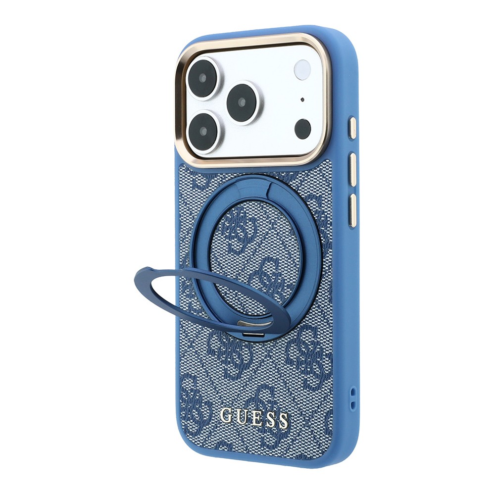 Apple iPhone 18 Pro Max Uyumlu Kılıf Guess Orjinal Lisanslı M-safe Şarj Özellikli 4G Desenli 360 Derece Dönebilen Standlı Metal Yazı Logolu Kapak