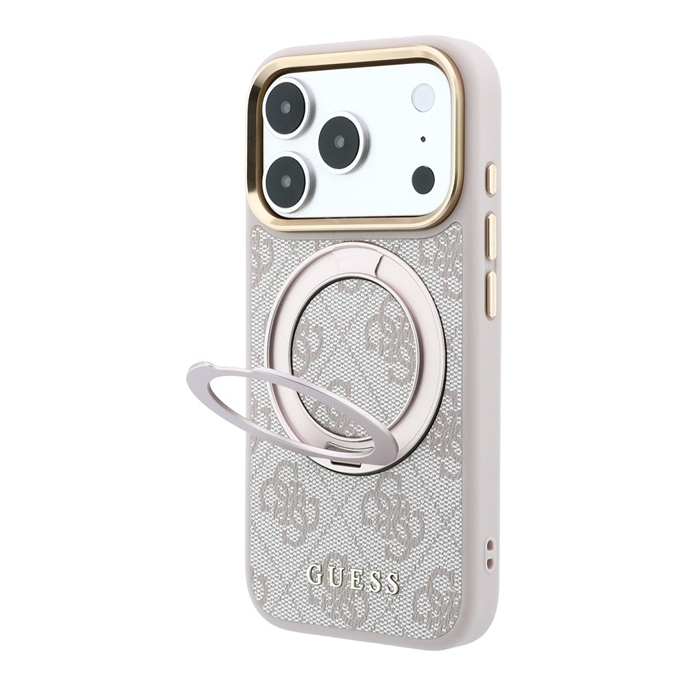 Apple iPhone 18 Pro Max Uyumlu Kılıf Guess Orjinal Lisanslı M-safe Şarj Özellikli 4G Desenli 360 Derece Dönebilen Standlı Metal Yazı Logolu Kapak