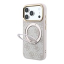 Apple iPhone 18 Pro Max Uyumlu Kılıf Guess Orjinal Lisanslı M-safe Şarj Özellikli 4G Desenli 360 Derece Dönebilen Standlı Metal Yazı Logolu Kapak