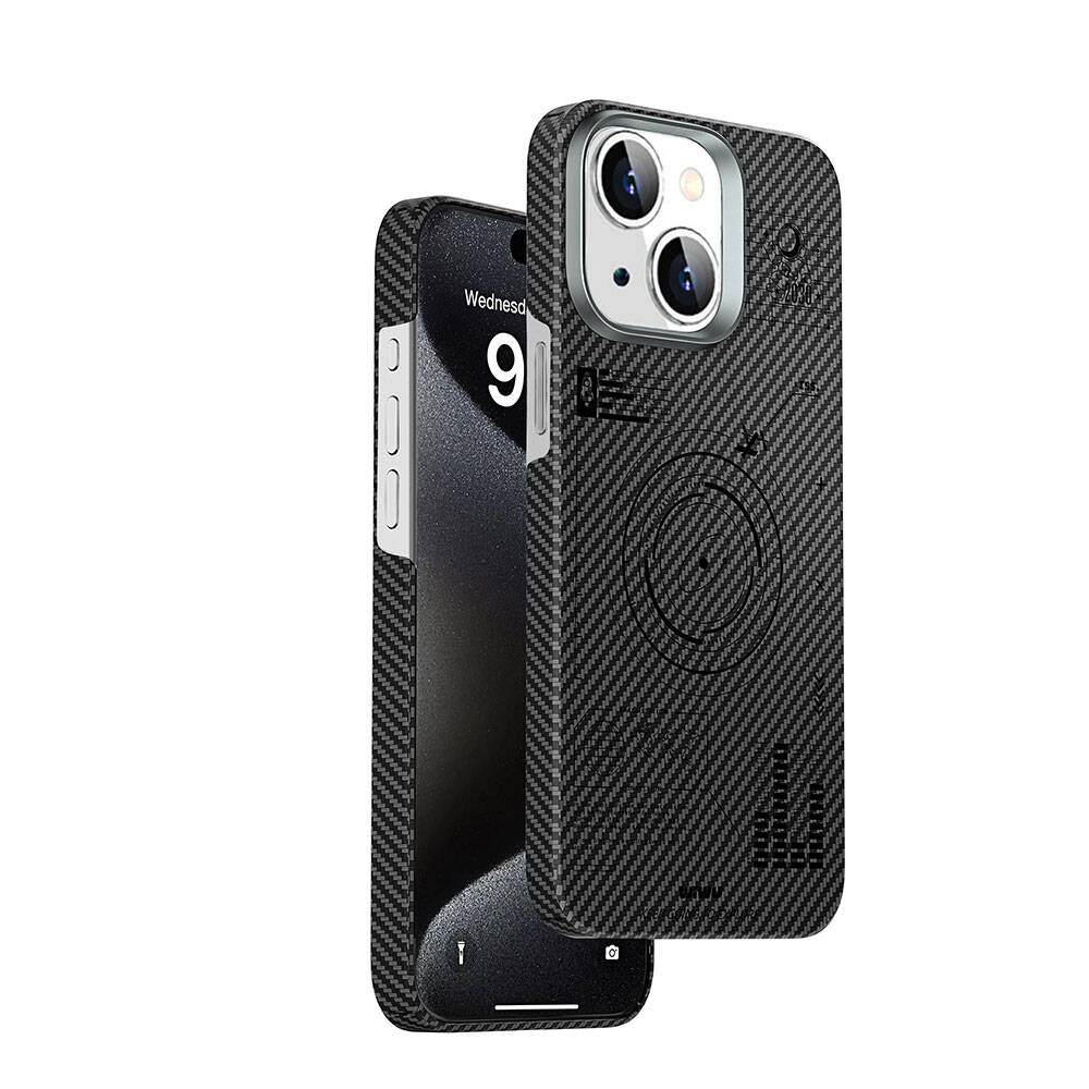 Apple iPhone 15 Plus Uyumlu Kılıf Wiwu KJZ-017 Karbon Fiber 600D Explore Kevlar Kapak