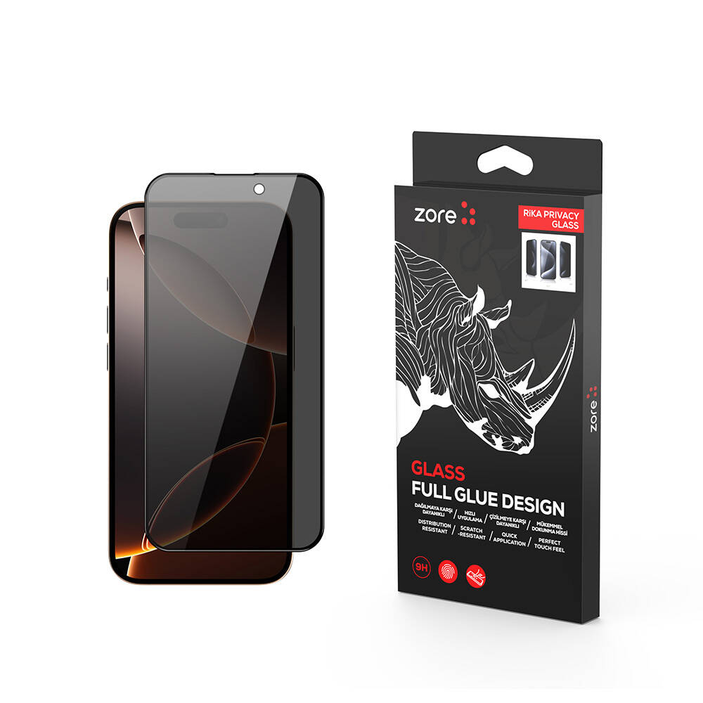 Apple iPhone 16 Pro Max Uyumlu Zore Rika Premium Privacy Temperli Cam Ekran Koruyucu