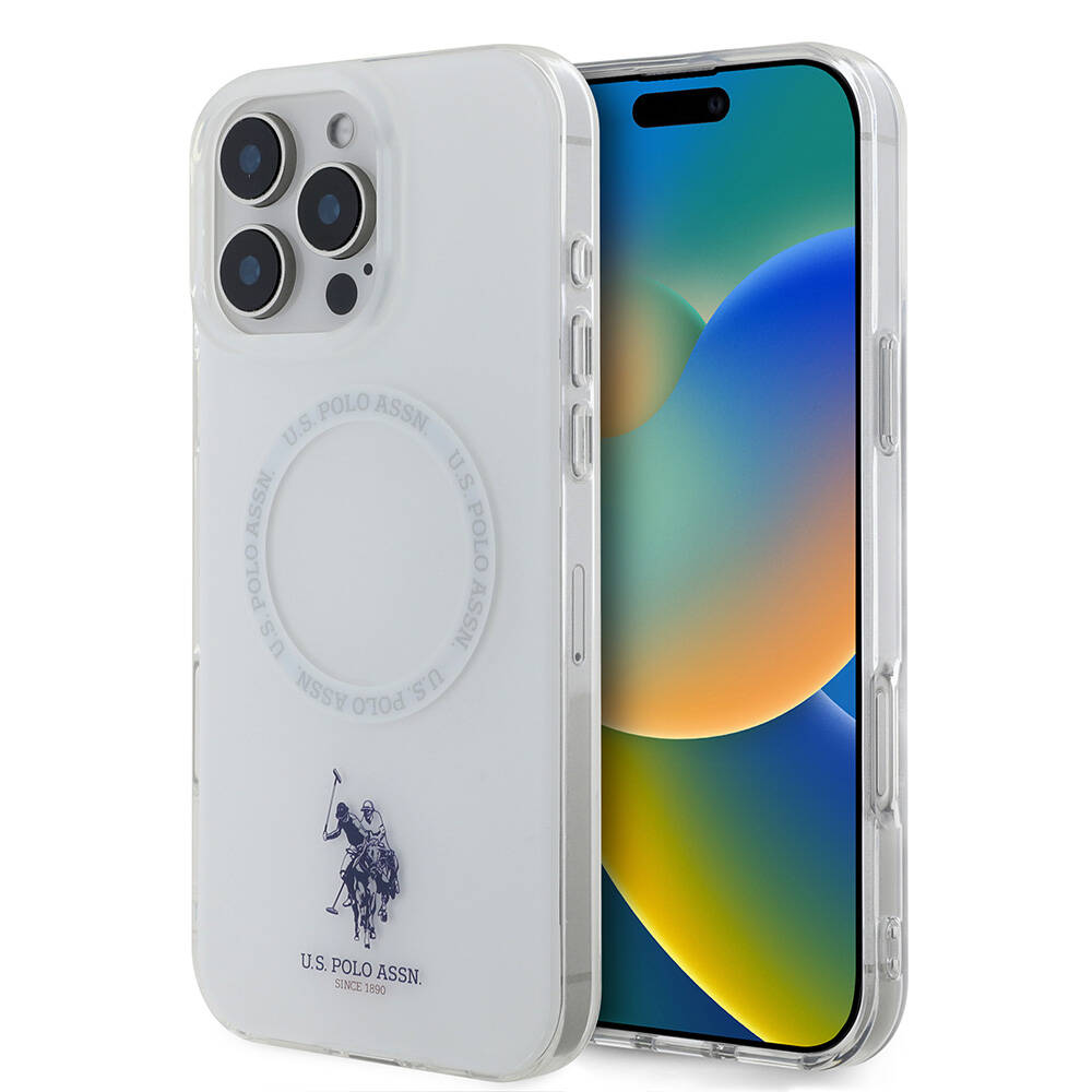 Apple iPhone 16 Pro Uyumlu Kılıf U.S. Polo Assn. Orjinal Lisanslı M-safe Şarj Özellikli IML Double Horse Logolu Ring Kapak