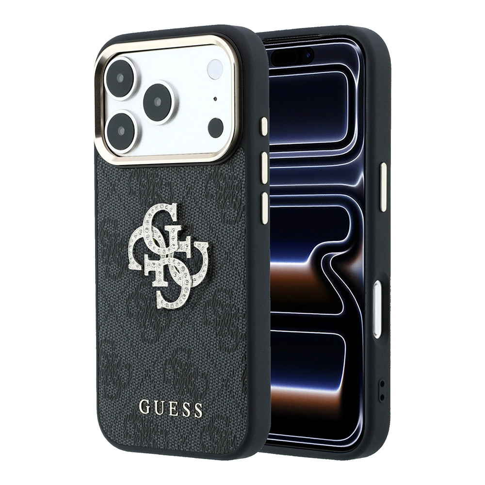 Apple iPhone 18 Pro Max Uyumlu Kılıf Guess Orjinal Lisanslı 4G Büyük Taşlı Resin Logolu PU Kapak