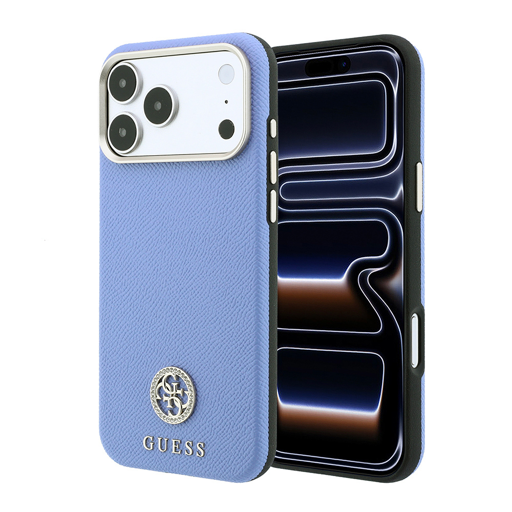 Apple iPhone 18 Pro Uyumlu Kılıf Guess Orjinal Lisanslı M-safe Şarj Özellikli PU Taşlı Metal 4G ve Yazı Logolu Kapak