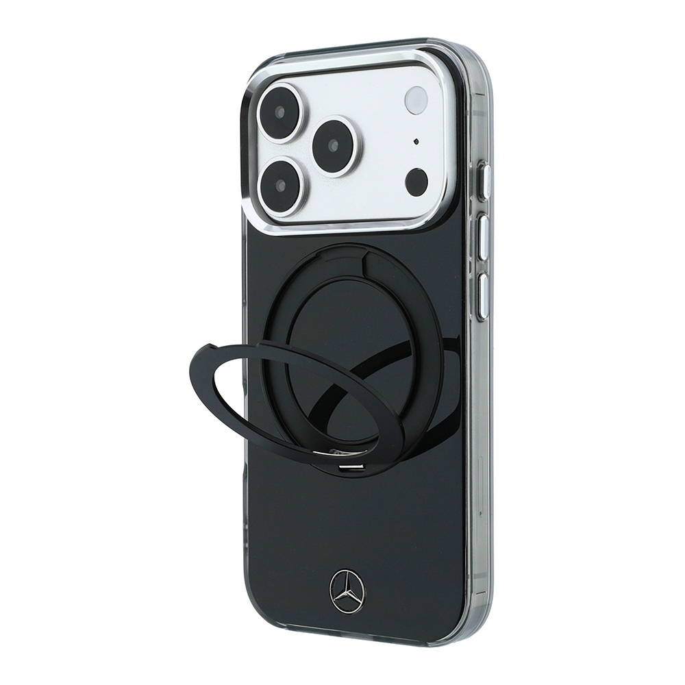 [RNZ-TA141395] Apple iPhone 18 Pro Uyumlu Kılıf Mercedes Benz Orjinal Lisanslı M-safe Şarj Özellikli 360 Derece Dönebilen Standlı Metal Logolu Sert PC Kapak (Siyah)