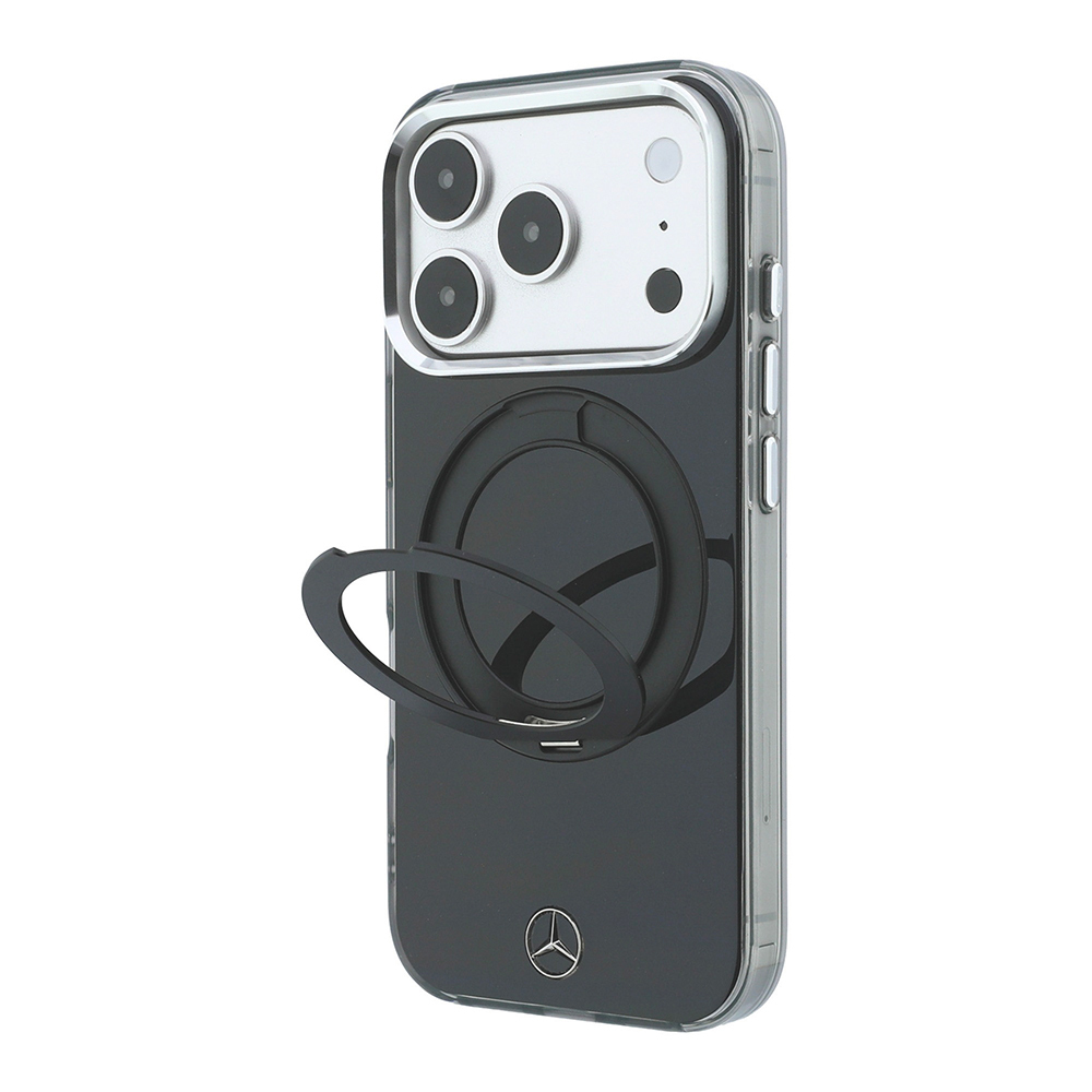 Apple iPhone 18 Pro Uyumlu Kılıf Mercedes Benz Orjinal Lisanslı M-safe Şarj Özellikli 360 Derece Dönebilen Standlı Metal Logolu Sert PC Kapak