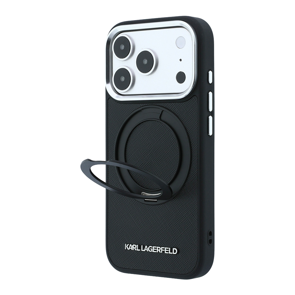 Apple iPhone 18 Pro Uyumlu Kılıf Karl Lagerfeld Orjinal Lisanslı M-Safe Şarj Özellikli Metal Logolu PU Saffiano 360 Derece Dönebilen Standlı Kapak