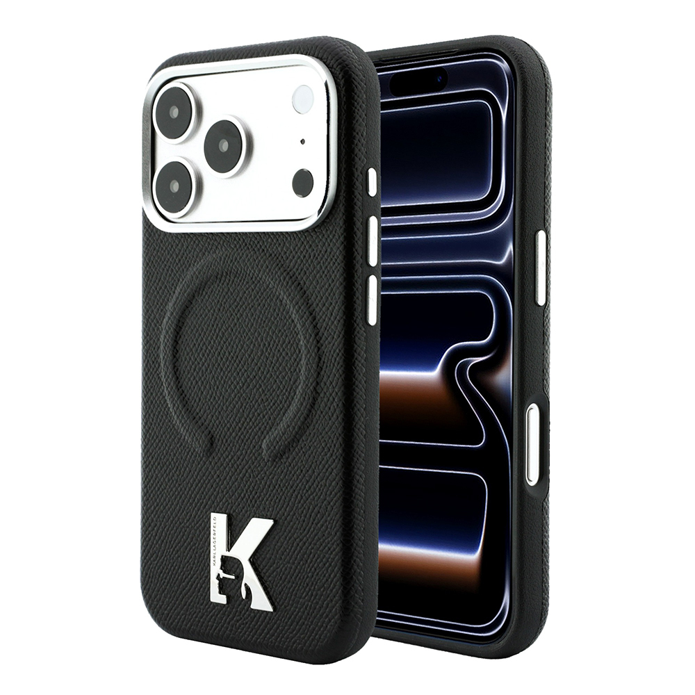 Apple iPhone 18 Pro Max Uyumlu Kılıf Karl Lagerfeld Orjinal Lisanslı M-safe Şarj Özellikli KHEAD Metal Logolu PU Grained Deri Kapak