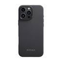 Apple iPhone 16 Pro Uyumlu Kılıf M-safe Şarj Özellikli Aramid Fiber Pitaka Military-Grade Classic Serisi Black-Grey Twill Kapak