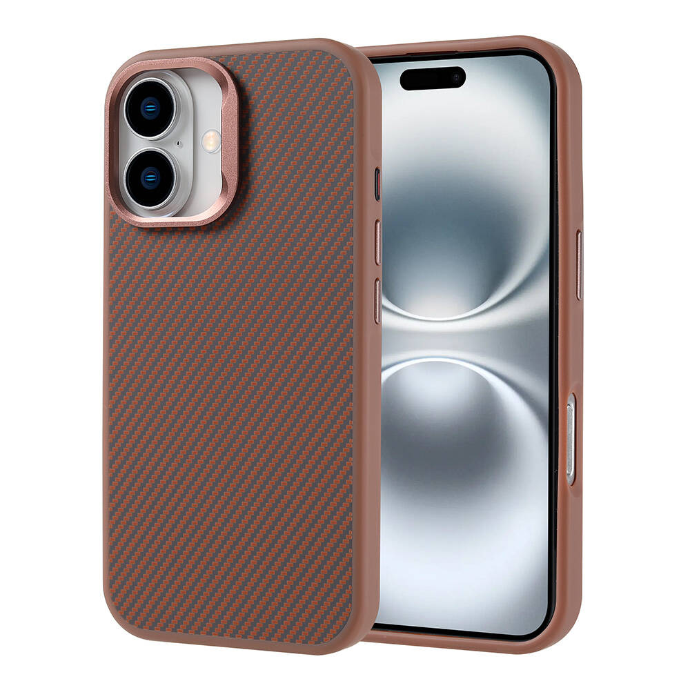 Apple iPhone 16 Plus Uyumlu Kılıf M-safe Şarj Özellikli Karbon Fiber Görünümlü Zore Troy Kapak