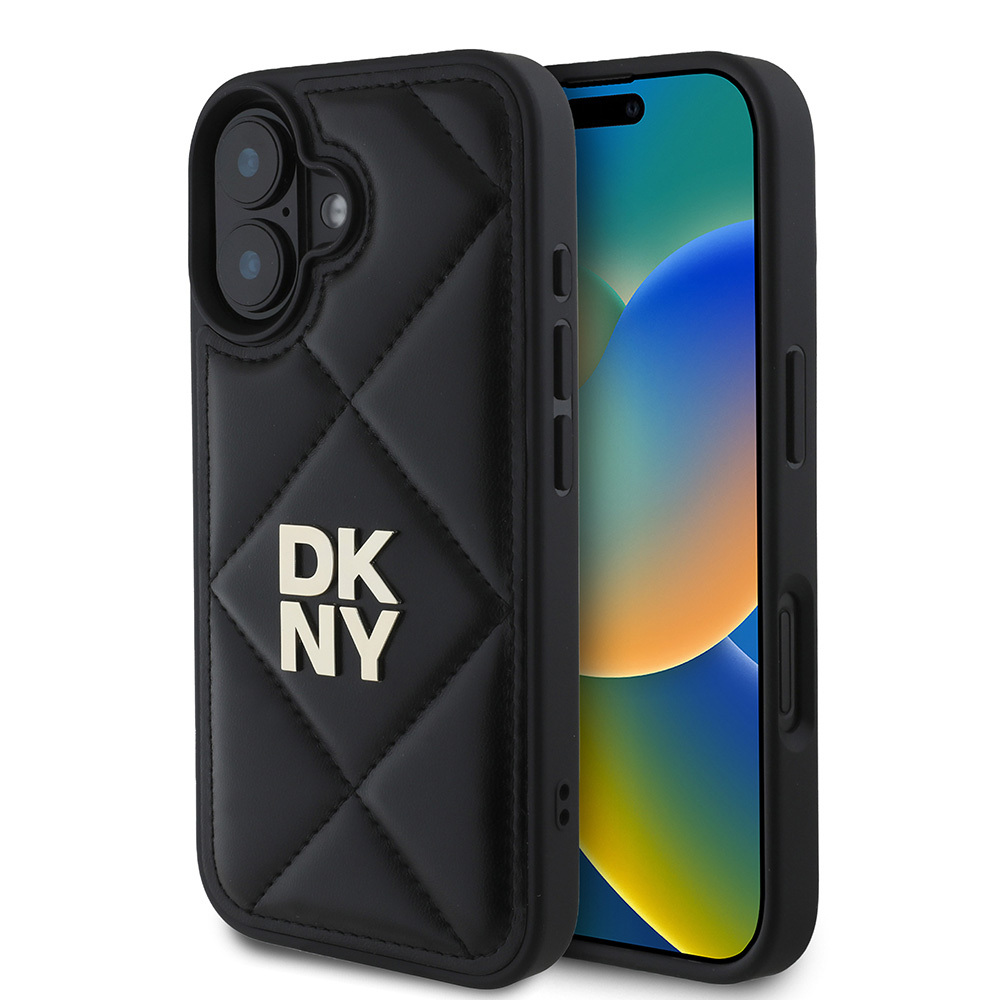 Apple iPhone 16 Uyumlu Kılıf DKNY Orjinal Lisanslı Kapitone Tasarımlı Metal Logolu Deri Kapak
