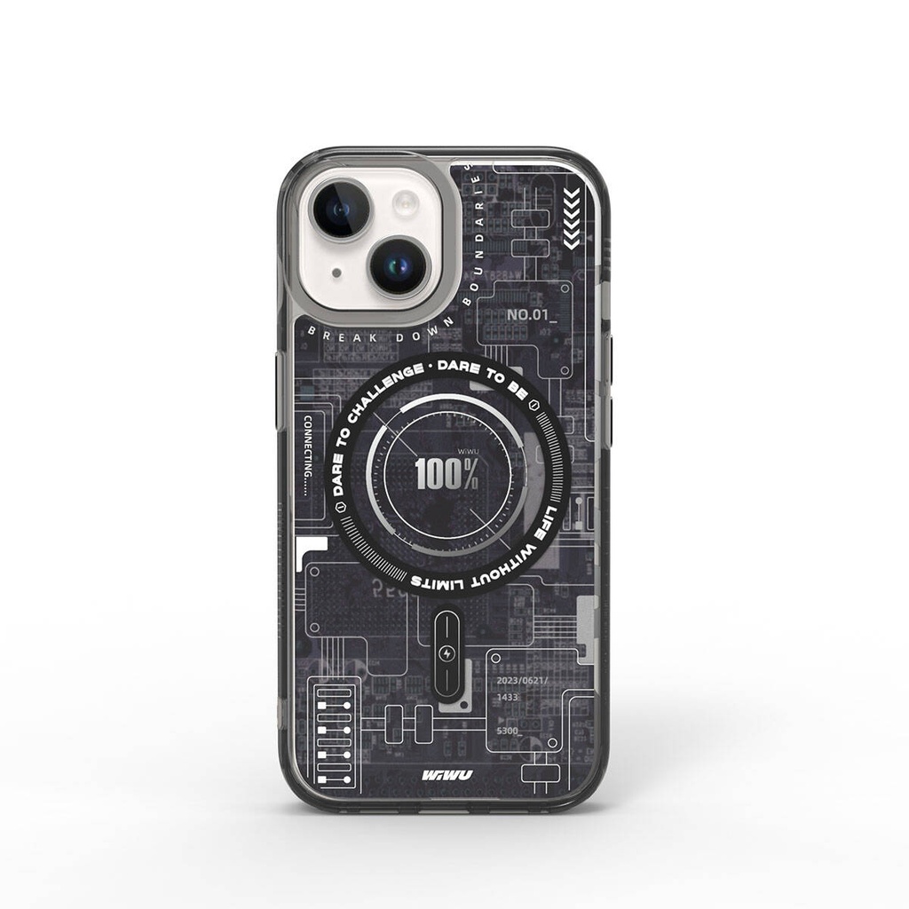 Apple iPhone 15 Uyumlu Kılıf M-safe Şarj Özellikli Desenli Wiwu Mecha Circuit H Serisi Kapak