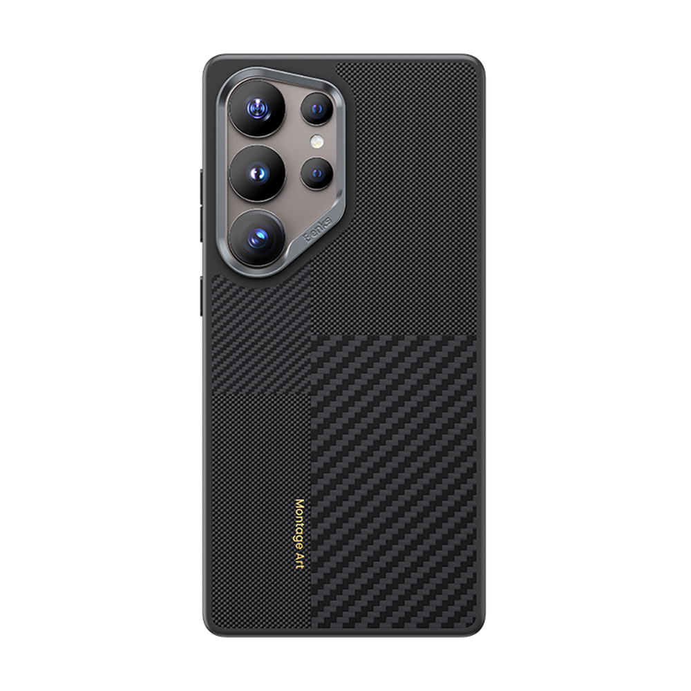 Samsung Galaxy S25 Ultra Uyumlu Kılıf M-safe Şarj Özellikli Karbon Fiber Benks Montage Hybrid ArmorPro Kevlar Kapak