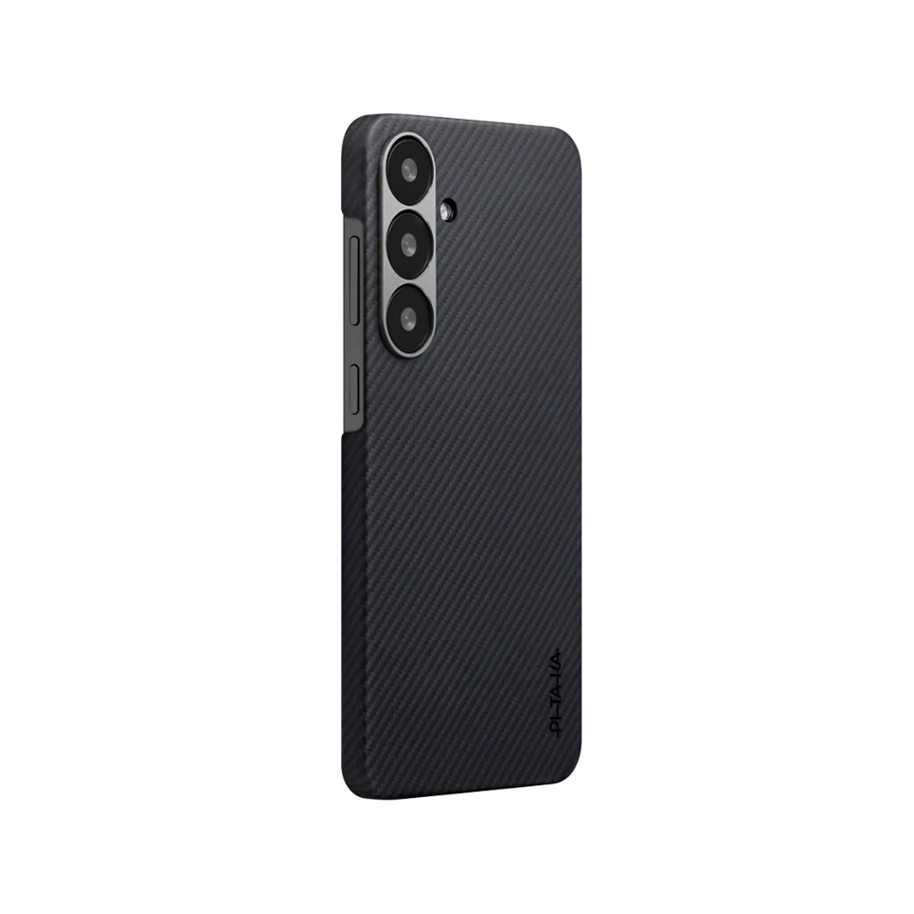 Samsung Galaxy S25 Plus Uyumlu Kılıf M-safe Şarj Özellikli 600D Aramid Fiber Pitaka Ultra-Slim Classic Serisi Black-Grey Twill Kapak