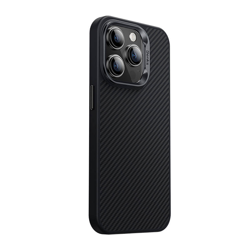 Apple iPhone 14 Pro Max Uyumlu Kılıf Karbon Fiber M-safe Şarj Özellikli Benks Hybrid ArmorPro 600D Kevlar Kapak