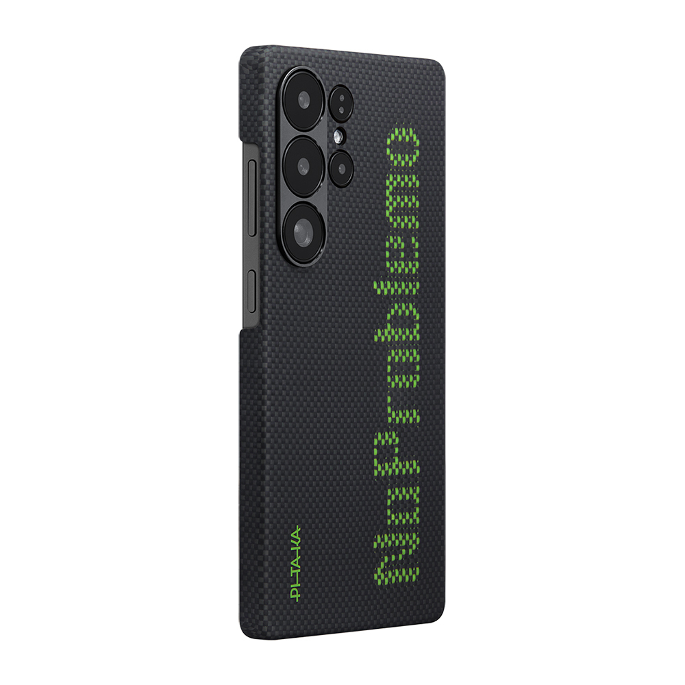 Samsung Galaxy S25 Ultra Uyumlu Kılıf  M-safe Şarj Özellikli Lumintex Teknolojili Fosforlu Aramid Fiber Pitaka Tactile Woven Aries Serisi Kapak